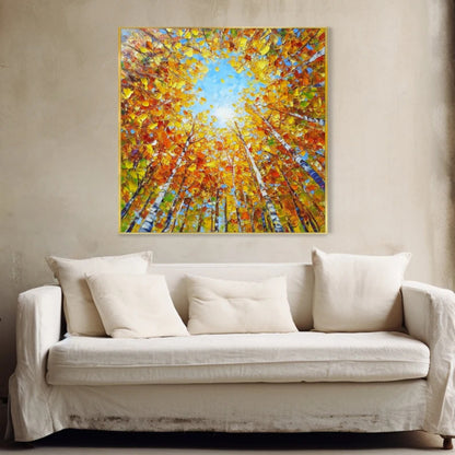 Golden Canopy Autumn Forest Sky View Painting