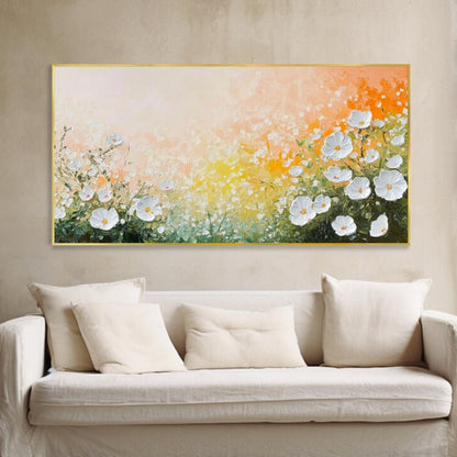 Golden Bloom Textured Floral Painting in Warm Sunset Tones