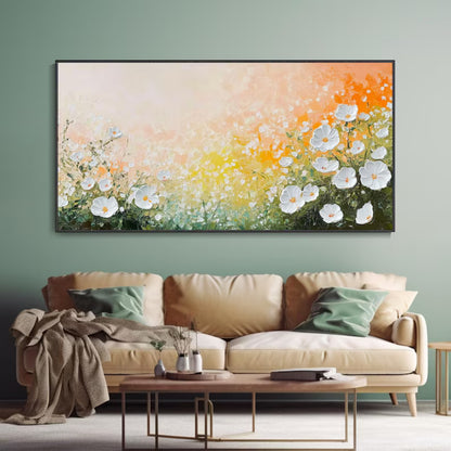Golden Bloom Textured Floral Painting in Warm Sunset Tones