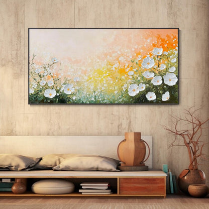 Golden Bloom Textured Floral Painting in Warm Sunset Tones