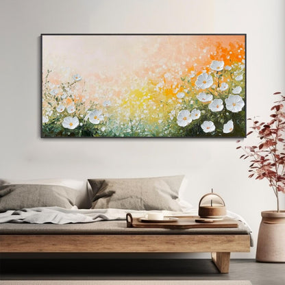 Golden Bloom Textured Floral Painting in Warm Sunset Tones