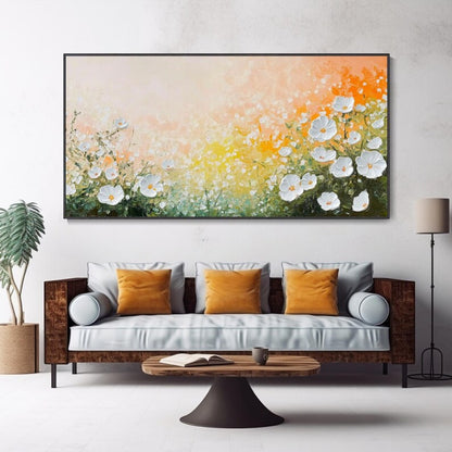 Golden Bloom Textured Floral Painting in Warm Sunset Tones