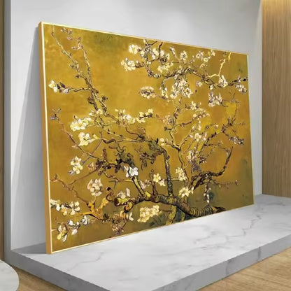 Golden Blossom – Almond Tree Floral Painting Inspired by Van Gogh