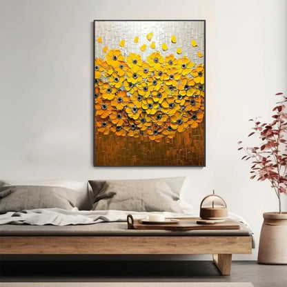 Golden Cascade Yellow Flower Texture Painting