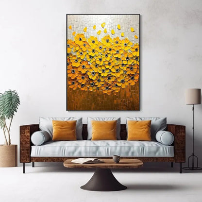 Golden Cascade Yellow Flower Texture Painting