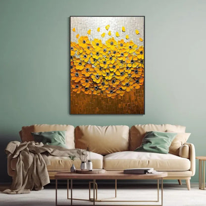 Golden Cascade Yellow Flower Texture Painting