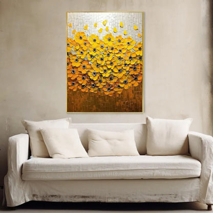 Golden Cascade Yellow Flower Texture Painting