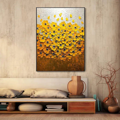 Golden Cascade Yellow Flower Texture Painting