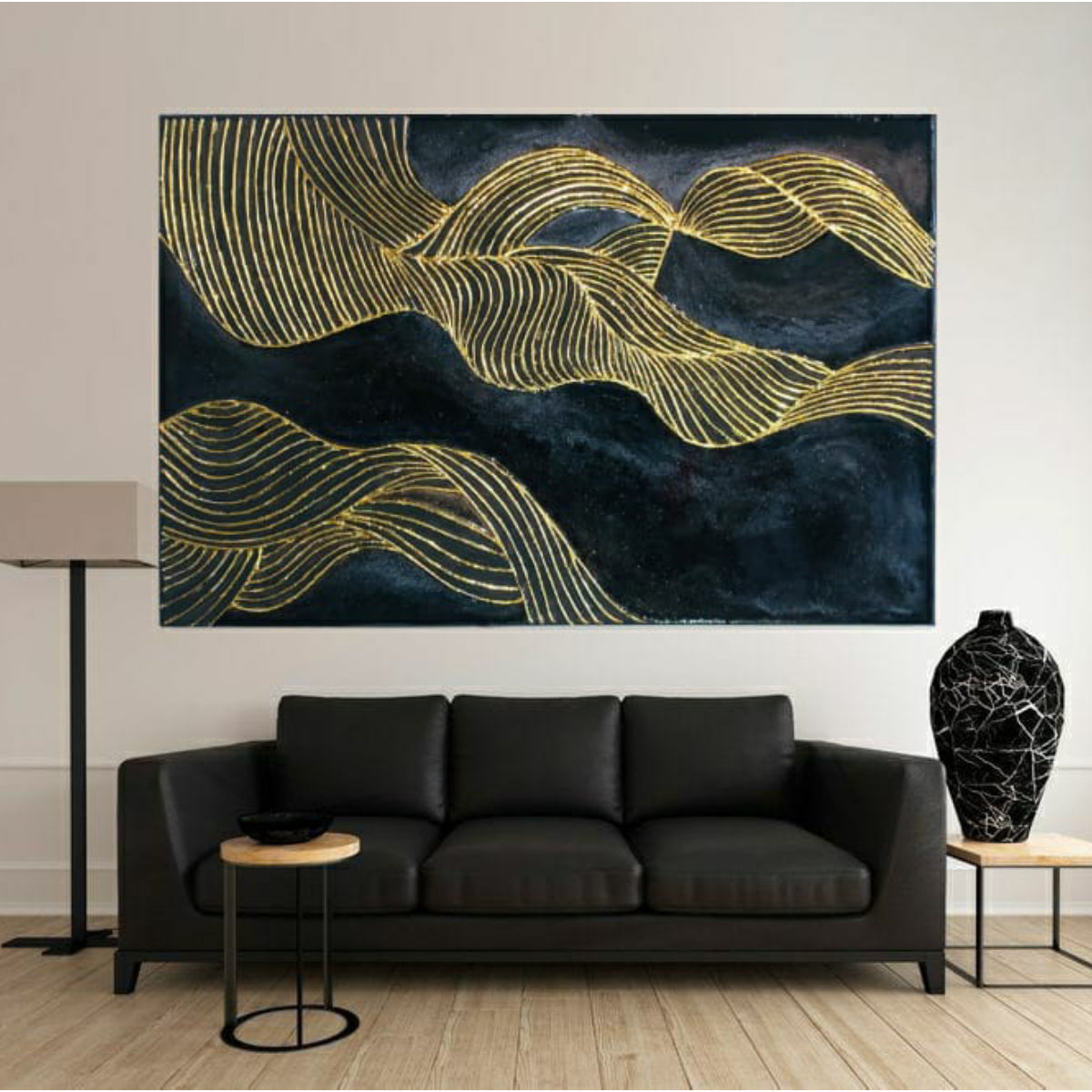 Golden Currents A Mesmerising 3D Textured Acrylic Art