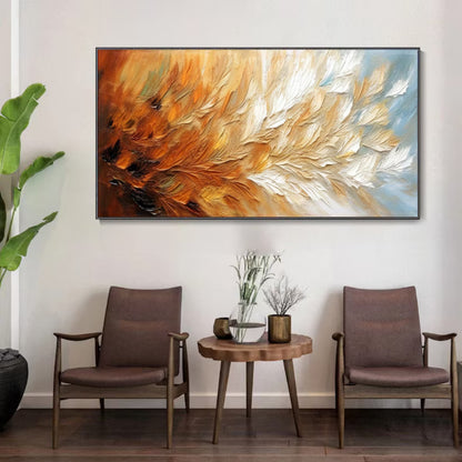 Golden Ember Textured Abstract Feather Painting in Warm Tones