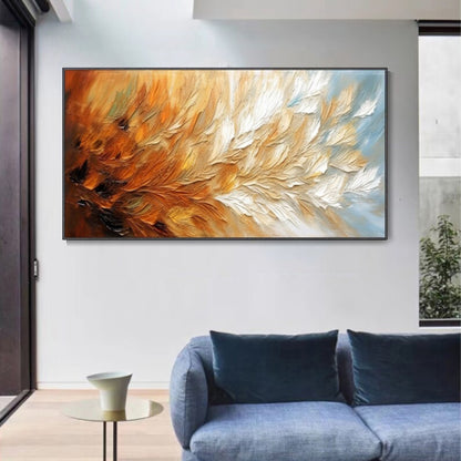 Golden Ember Textured Abstract Feather Painting in Warm Tones