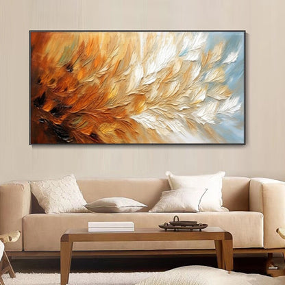 Golden Ember Textured Abstract Feather Painting in Warm Tones