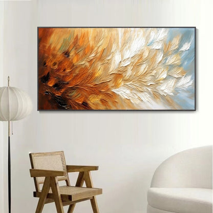 Golden Ember Textured Abstract Feather Painting in Warm Tones