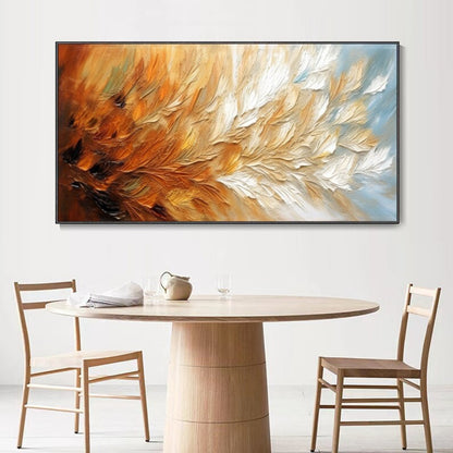 Golden Ember Textured Abstract Feather Painting in Warm Tones