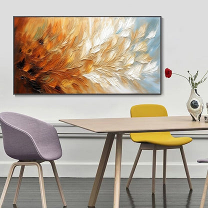 Golden Ember Textured Abstract Feather Painting in Warm Tones