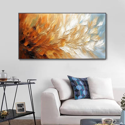 Golden Ember Textured Abstract Feather Painting in Warm Tones
