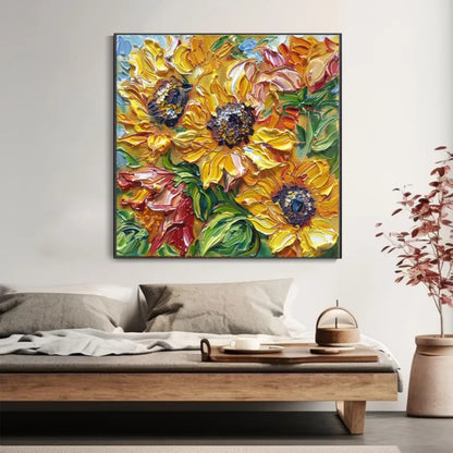 Golden Glow Textured Sunflower Canvas Painting