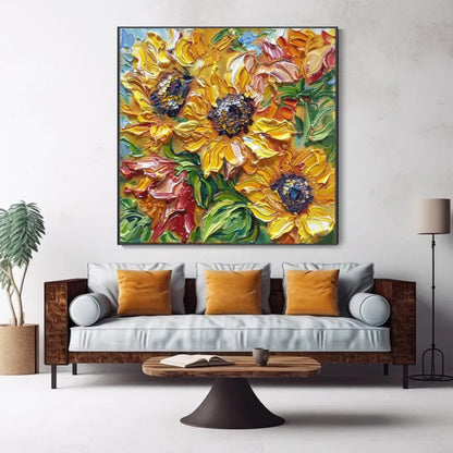 Golden Glow Textured Sunflower Canvas Painting