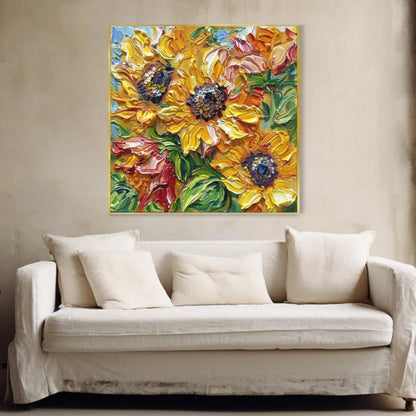 Golden Glow Textured Sunflower Canvas Painting