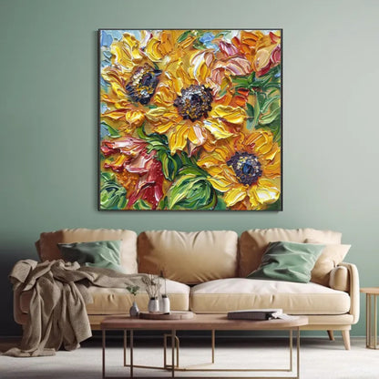 Golden Glow Textured Sunflower Canvas Painting