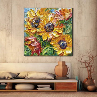 Golden Glow Textured Sunflower Canvas Painting