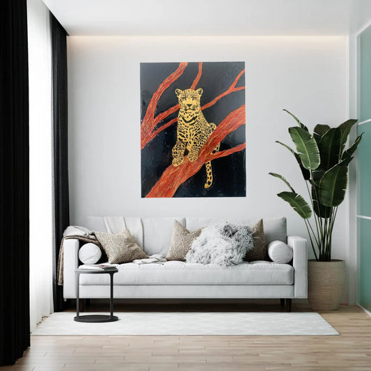 Golden Leopard 3D Textured Portrait Wild Majesty