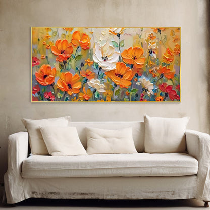 Golden Meadow 3D Textured Orange and White Floral Art