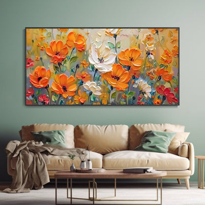 Golden Meadow 3D Textured Orange and White Floral Art