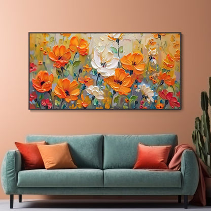 Golden Meadow 3D Textured Orange and White Floral Art