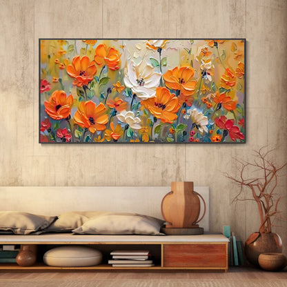 Golden Meadow 3D Textured Orange and White Floral Art