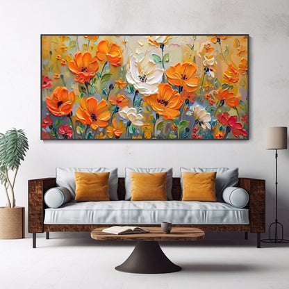 Golden Meadow 3D Textured Orange and White Floral Art
