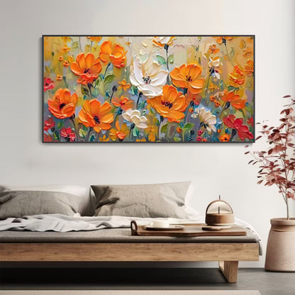 Golden Meadow 3D Textured Orange and White Floral Art