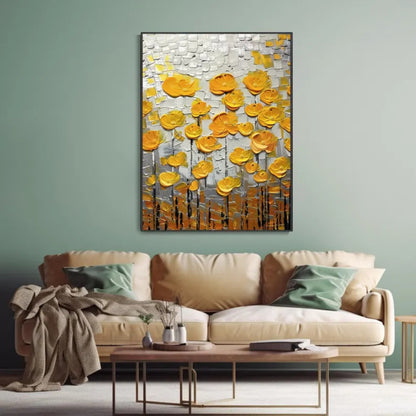 Golden Rise Textured Yellow Floral Abstract