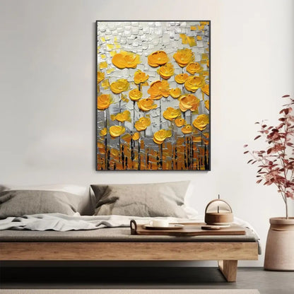 Golden Rise Textured Yellow Floral Abstract