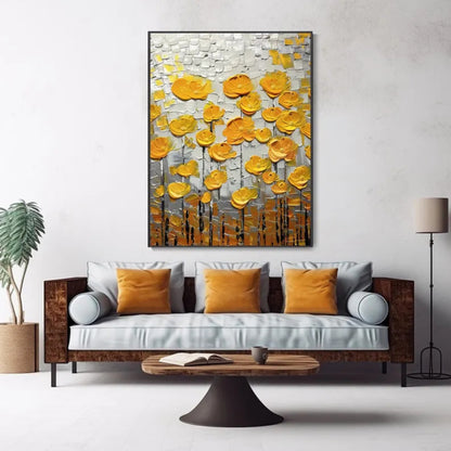 Golden Rise Textured Yellow Floral Abstract