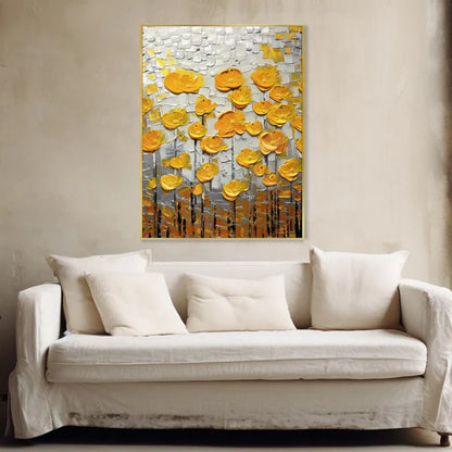 Golden Rise Textured Yellow Floral Abstract