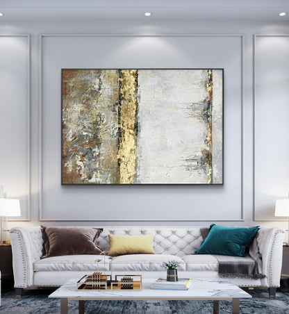 Golden River Pittura minimalista dipinta a mano al 100%.