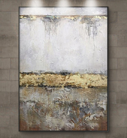 Golden River Pittura minimalista dipinta a mano al 100%.
