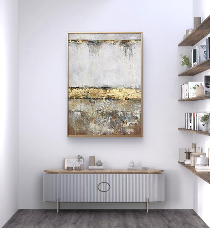 Golden River Pittura minimalista dipinta a mano al 100%.