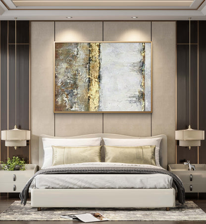 Golden River Pittura minimalista dipinta a mano al 100%.