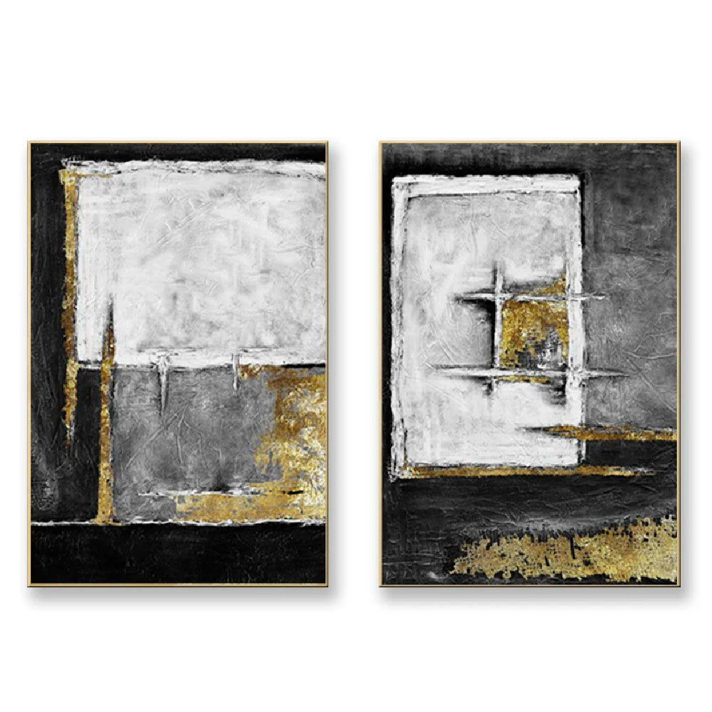 Golden White Set of 2 Handmade Abstract Wall Painting