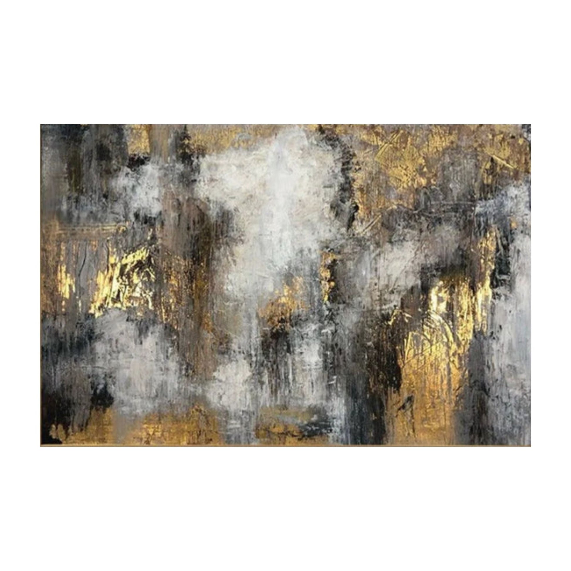 Hand-painted abstract gold and grey textured canvas art with elegant depth and luxury finish