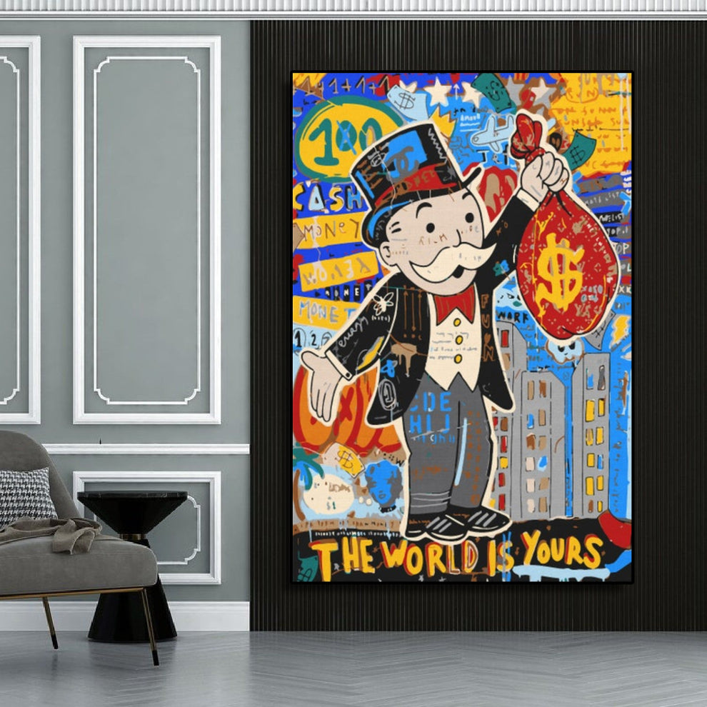 Graffiti Alec Monopoly Holding Money Pop Art Painting – My Modern Art