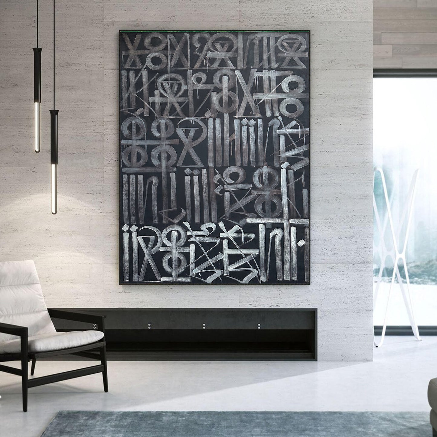 Abstract Typographic Black & White Hand Painted Wall Art