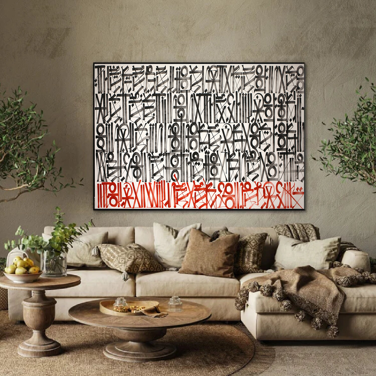 White Black Red Retna Replica Graffiti Oil Painting