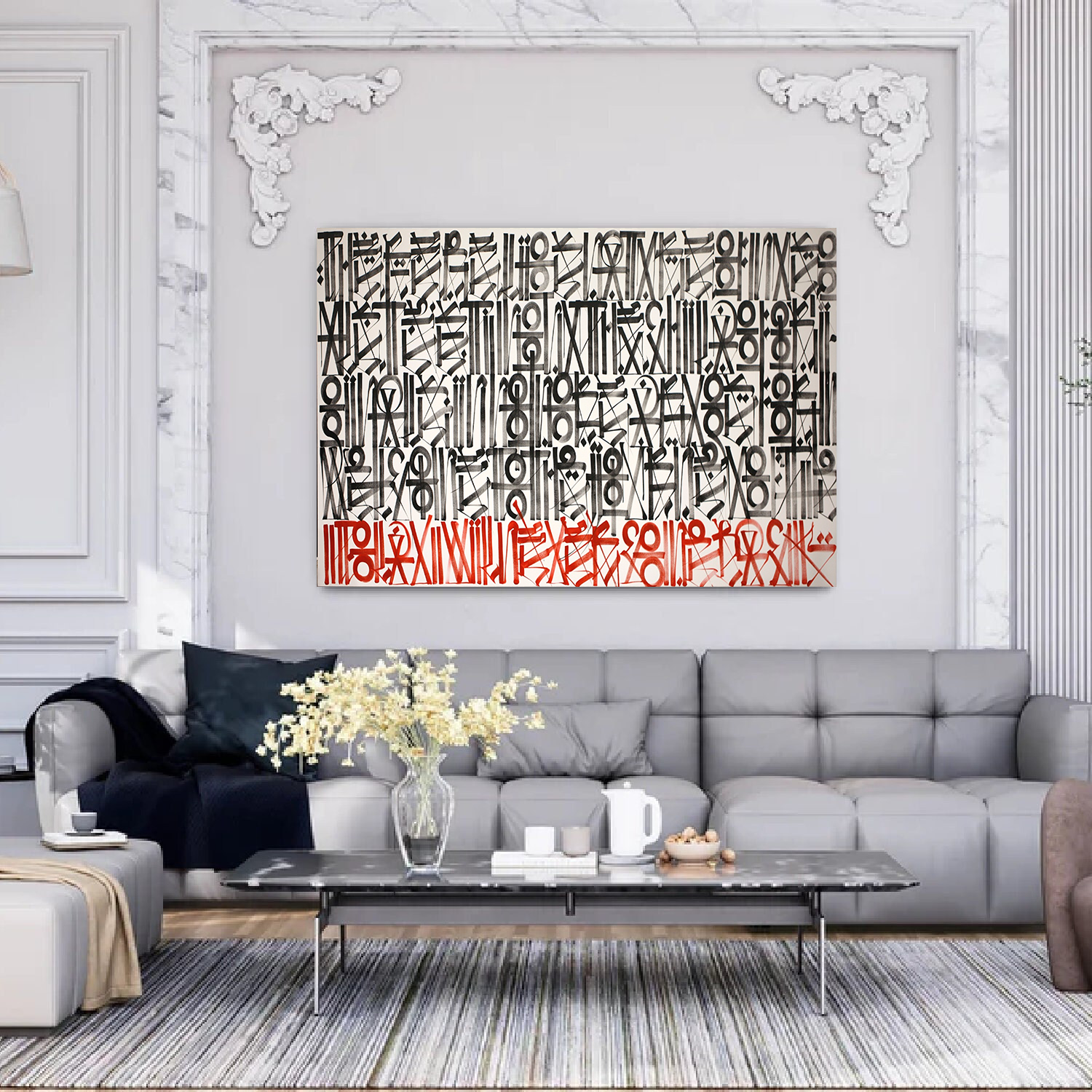 White Black Red Retna Replica Graffiti Oil Painting