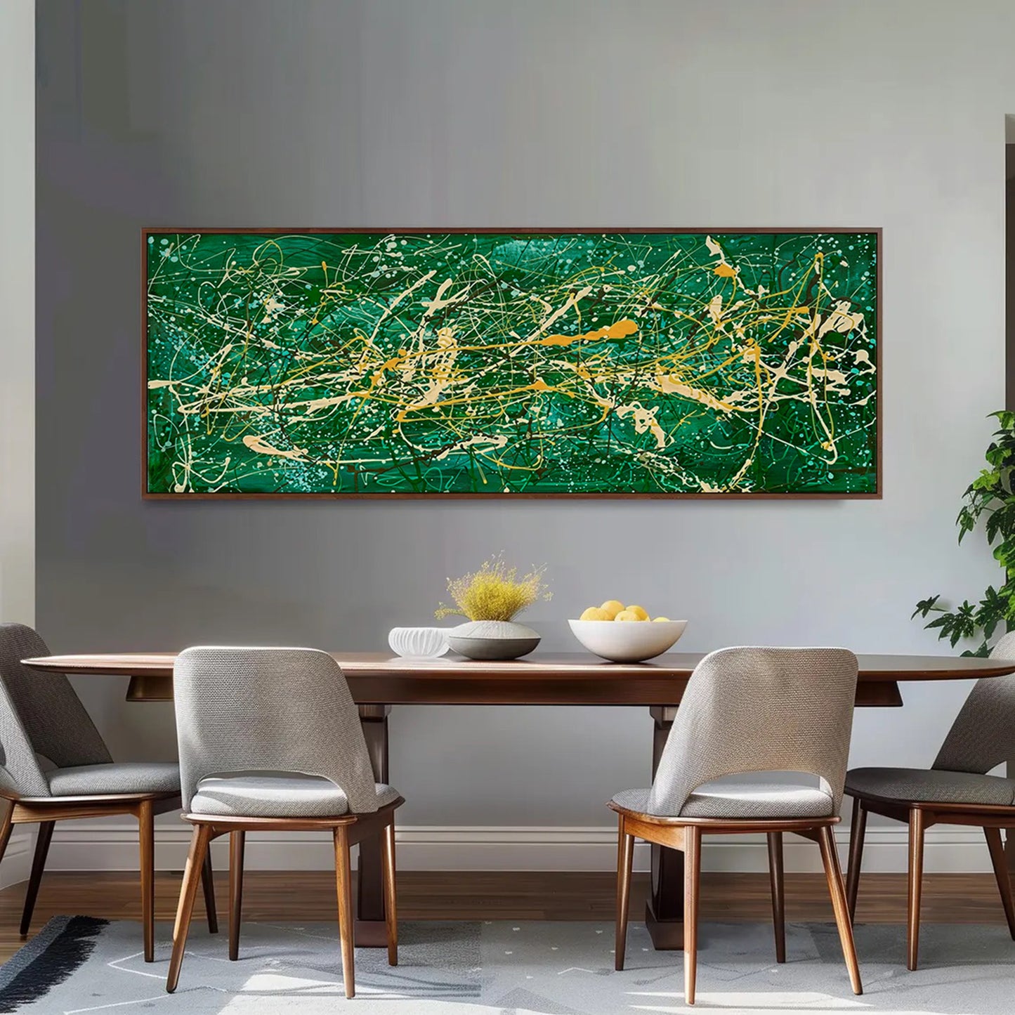 Large Pollock Inspired Green Abstract Painting | Hand Painted Wall Art