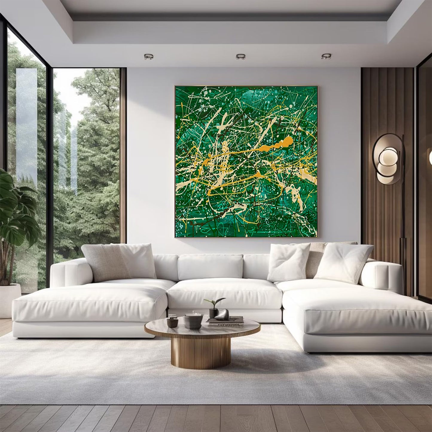 Large Pollock Inspired Green Abstract Painting | Hand Painted Wall Art