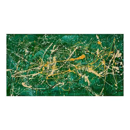 Large Pollock Inspired Green Abstract Painting | Hand Painted Wall Art