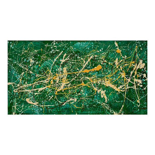 Large Pollock Inspired Green Abstract Painting | Hand Painted Wall Art